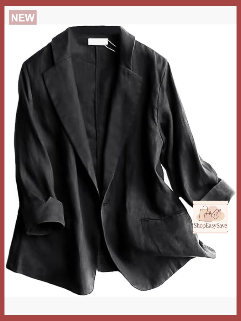 Linen Blend Blazer 3/4 Sleeve Lightweight Business Casual Work Jacket